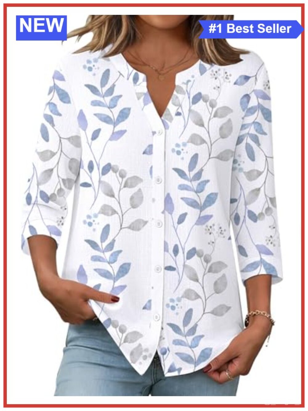 Women's 3/4 Sleeve Button Down Shirt Cotton Linen Blend Work Blouse